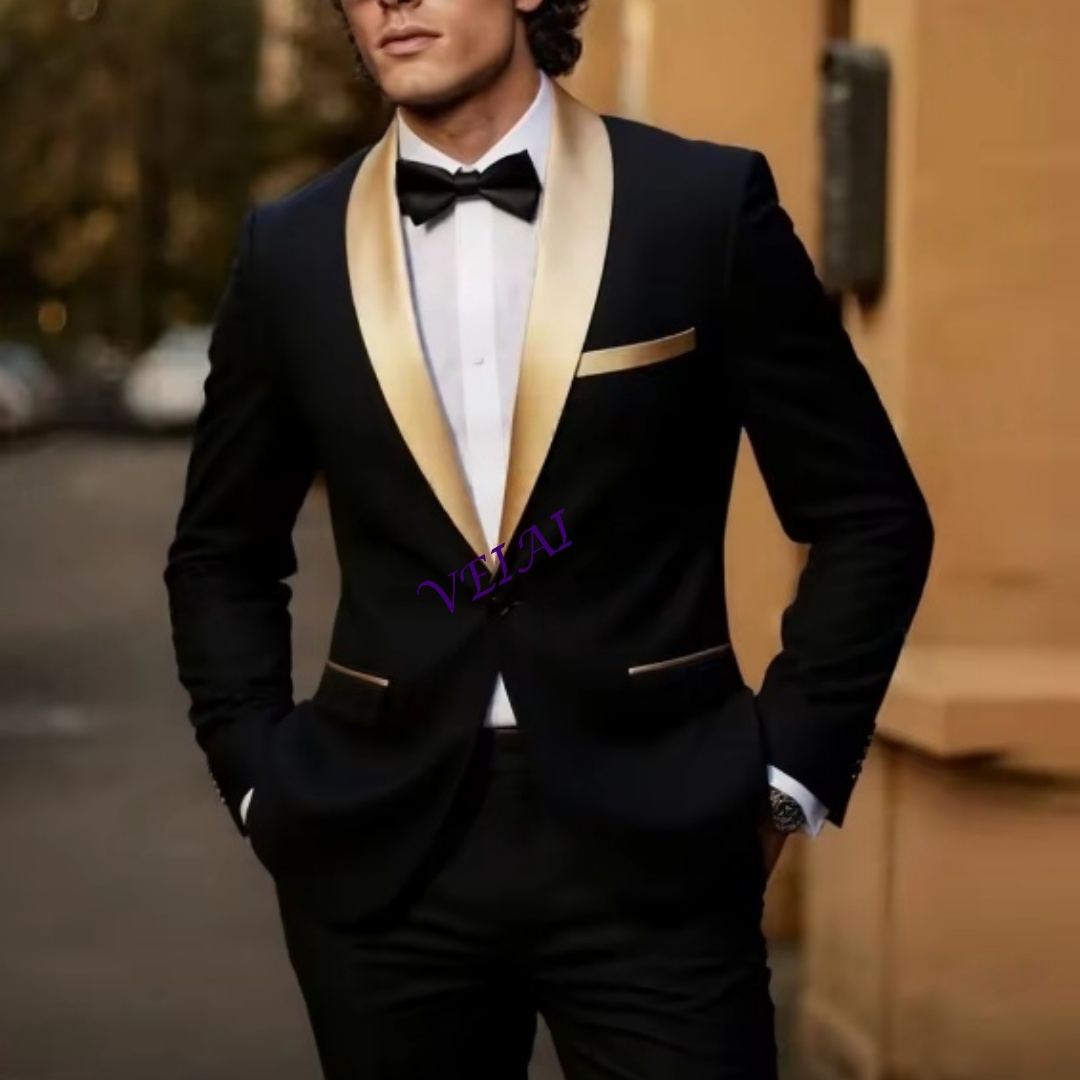 Men'S Grooming Jacket - بدلة رجالية سوداء مخصصة مع ياقة